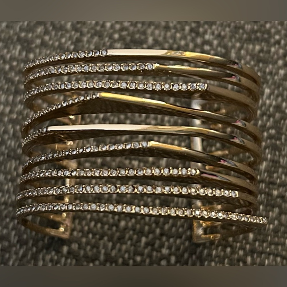 ALEXIS BITTAR Signed Gold Tone Crystal Cuff Bracelet